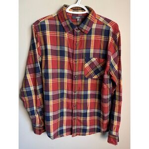 Mountain Ridge Plaid Button Up Shirt Mens Small Red Blue Flannel Gorpcore Cabin